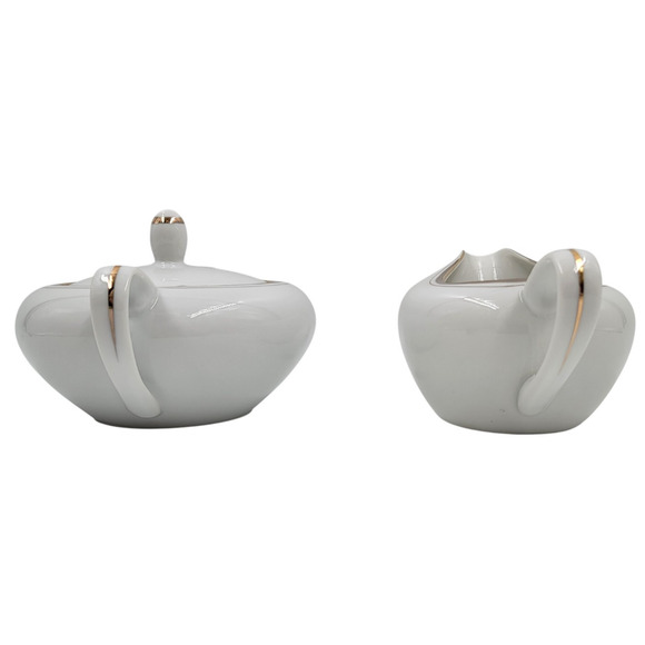 Royalton Fine China Creamer & Sugar Bowl Set Gold Trim Translucent Porcelain - Picture 7 of 16